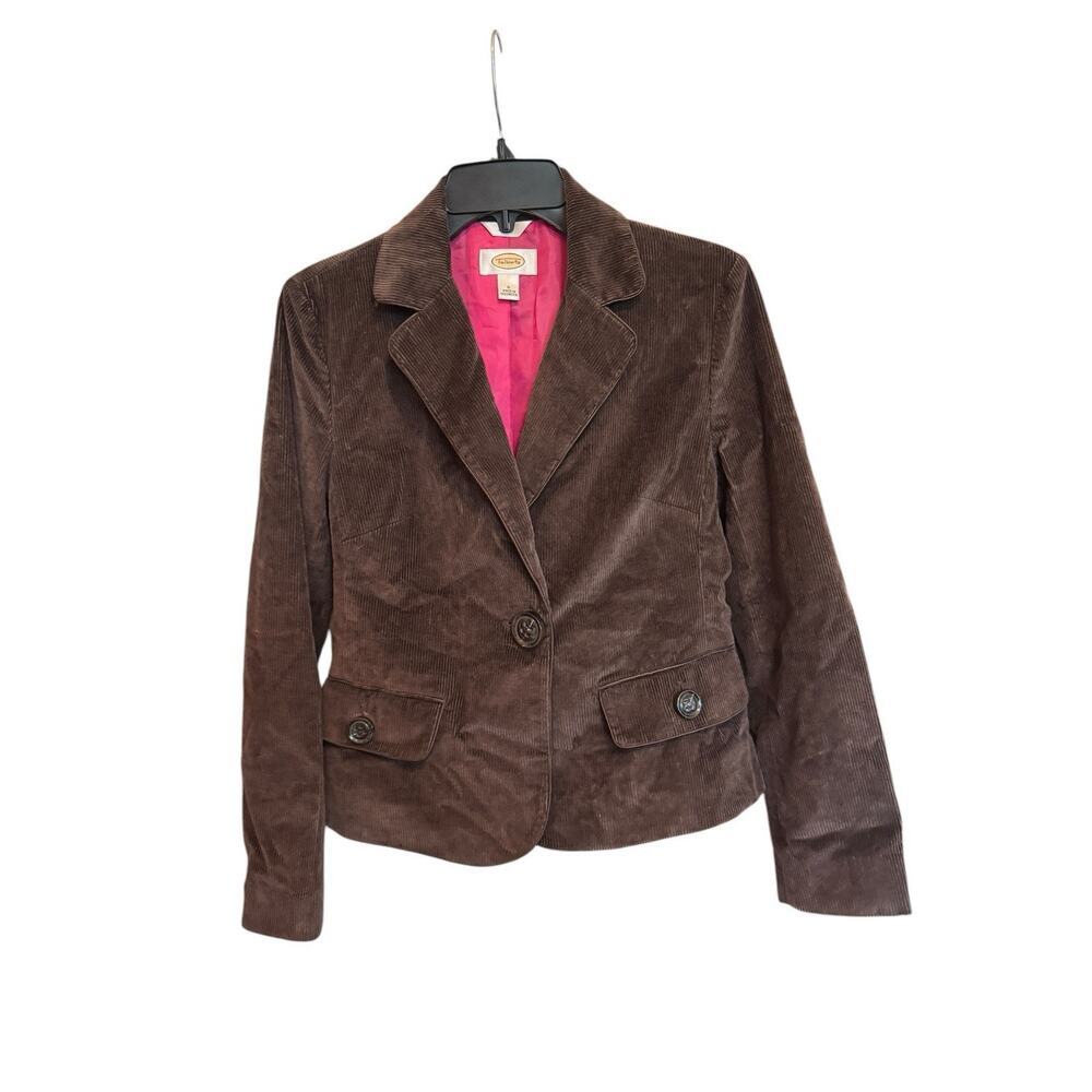 Talbots Brown Corduroy Blazer Pink Lining Women’s Size 6. Dark Academia Preppy